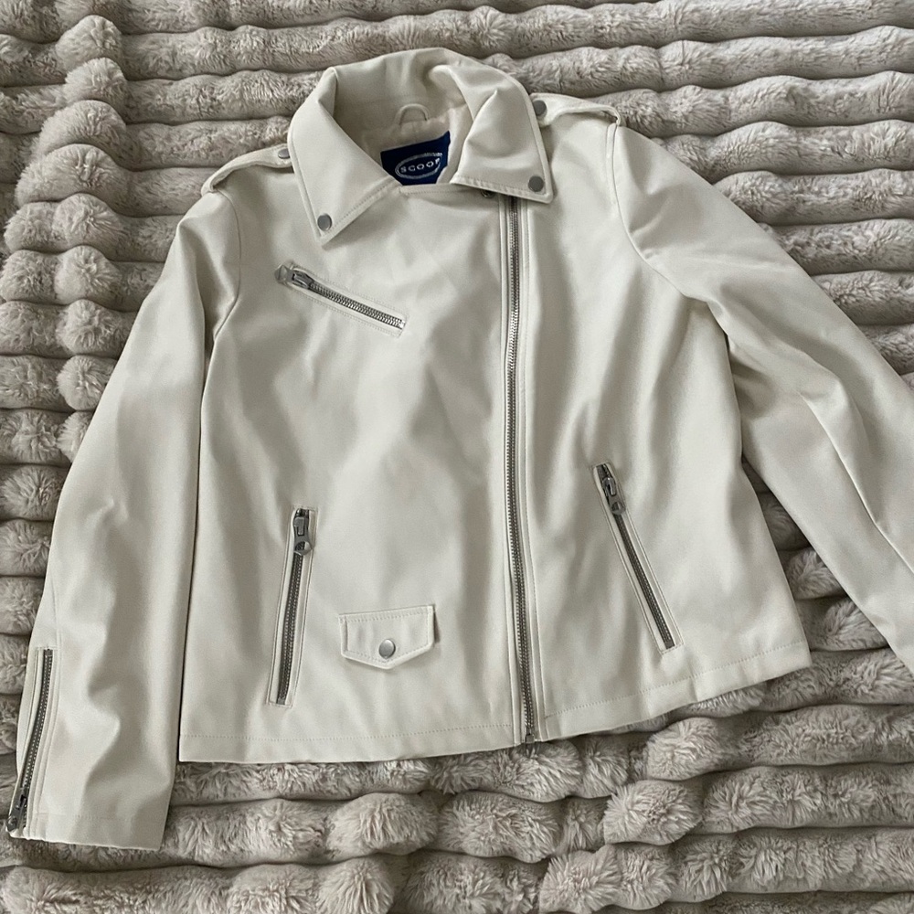 Scoop NYC | Ivory White Cream Leather Jacket | Size Large | Never Worn